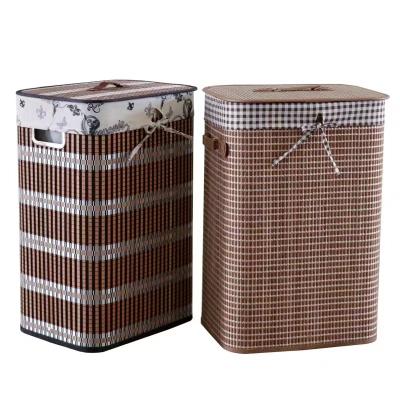 China Eco-Friendly Rectangle Large Folding Bamboo Folding Laundry Hamper Storage Hamper For Sundries And Dirty Clothes for sale