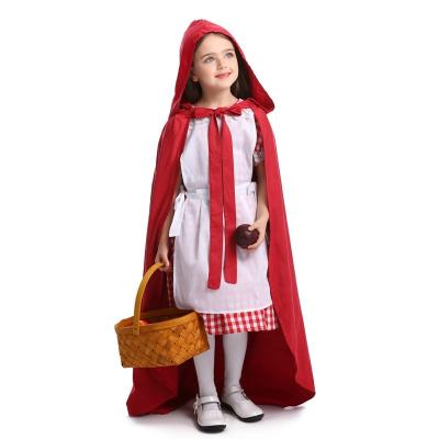 China Red Riding Hood Dress Outfit Kids Girl Costume Halloween Fairy Tale Child Maid Cosplay Lace Small for sale