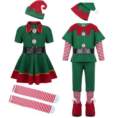 China Adult Children's Green Elf Christmas Cosplay Cartoon Costume Parent-child Costume Unisex Parent-child Costume for sale