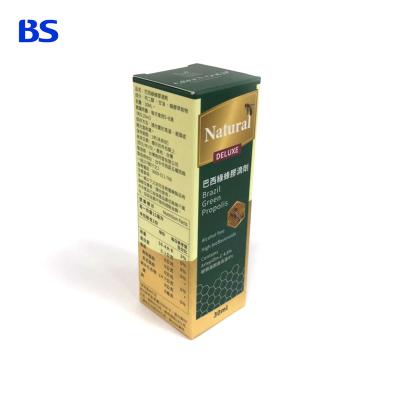 China Recyclable Measures Bee Propolis Tincture Dropper Bottle Matte Lamination Lock Bottom Paper Packaging Customized Box for sale