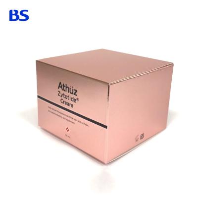 China Recycled Materials Packaging Boxes Embossing Logo Rose Gold Silver Cream Paper Box With Matte Satin Surface Finish for sale