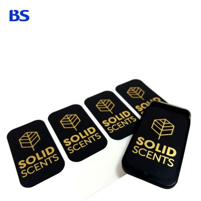 China LOGO Label Adhesive Waterproof PP Gold Sticker Printing Black Glossy Vinyl Around Corner Gold Foil Stickers for sale