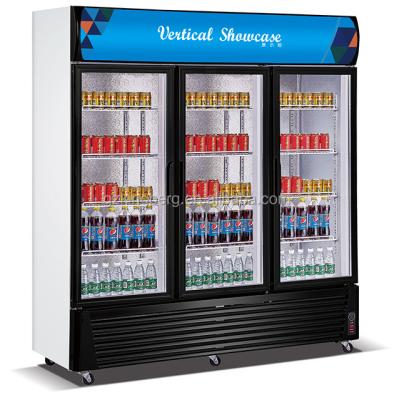 China Commercial Single-Temperature Supermarket Display Fridge 3 Door Glass Freezer Refrigerator For Drinks for sale