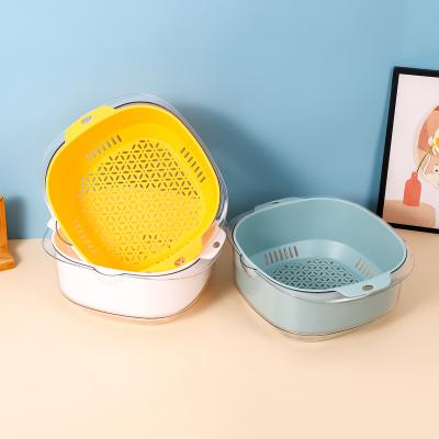 China Viable kitchen organizer double-layer drain basket fruit vegetable storage basket kitchen sieve other food containers for cleaning, for sale