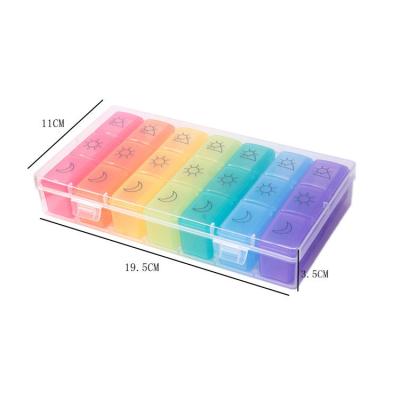 China Newest Design 7 Days 21 Grids Small Drug Health Portable One Week Rainbow Kit Medicine Pill Box YX-117 for sale