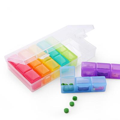 China New Plastic Pill Case Easy Carrying Travel 21 Grids 7 Day Pill Box Week for sale