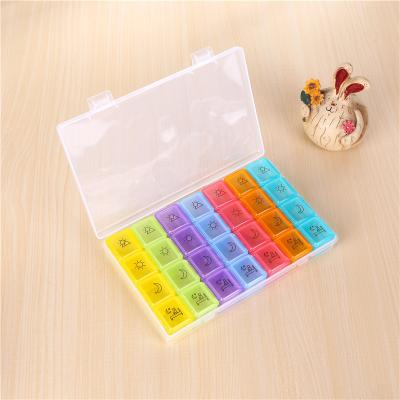 China New Rainbow Pill Box Viable Storage Box Medical Case 7 Day Organizer 28 Compartment Portable Travel Pill Case for sale