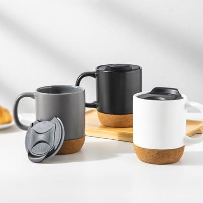 China Cork Base Ceramic Coffee Cup Viable Black White Gray Cup 320ml Bottom Single Milk Mug for sale