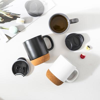 China Viable Household White Latte Porcelain Cup Cork Base Insulation Mug Coffee Cup With Handle for sale