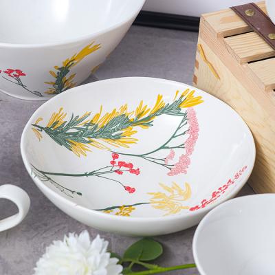 China Viable Custom Beautiful Decal Ceramic Dinner Bowl Set Salad Soup Bowl Porcelain Bowl for sale