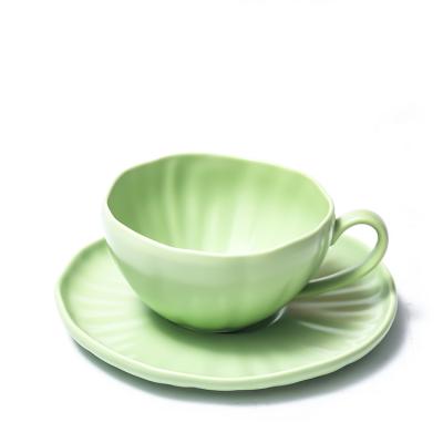 China Viable Custom Logo Plain Green Ceramic Porcelain Cappuccino Espresso Coffee Cup and Saucer for sale