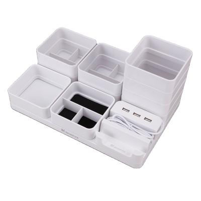 China Keep Your Tidy Office Home School Student Storage Box Plastic Pen Mobile Charge Holder For Office Organizer Tenwin 3222 USB Desktop DIY for sale