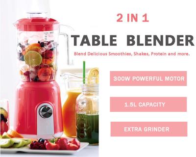 China Ice Crushing 1.5L Tabletop Fruit Blender Plastic Blender Crusher Stainless Steel For Home Blender for sale