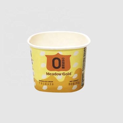 China Recyclable 3oz 3.5oz custom packaging tub container iodegradable square whole sale ice cream cup for sale