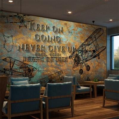 China Retro 3d internet cafe airplanes background wall modern nostalgic cafe theme restaurant custom wallpaper for sale