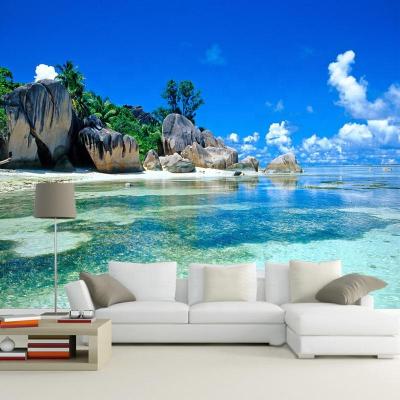 China Custom 3d 5d wallpaper sea view beach TV background wallpaper living room modern bedroom mural landscape for sale