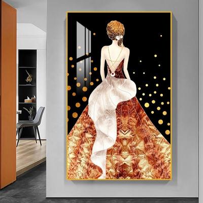 China Modern Art Nordic Vertical Diamond Living Room Decoration Hallway Porch Entrance Porcelain Crystal Painting for sale