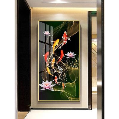 China Modern Crystal Diamond 5D Porcelain Decorative Painting Of Entrance Porch New Hallway Fishes for sale