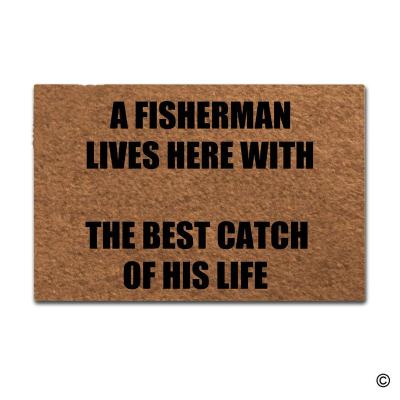 China Decorative Door Mat Indoor A Fisherman Lives Here With Funny Doormat Home Office Entryway Washable Mat The Best Hook Of His Life for sale