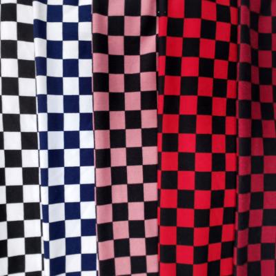 China Stretch Hot Chess checker DTY Double Brushed Polyester Print Fabric for women fashion dress for sale