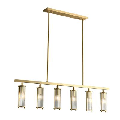 China Factory Wholesale Post Modern Modern Brass Cylindrical 6 Linear Chandelier Dining Room Light Pendant Light in Glass for sale