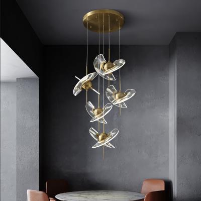 China Hotel dining acrylic glass brass light pendant living room pendant light creative chandelier wholesale post-modern for sale