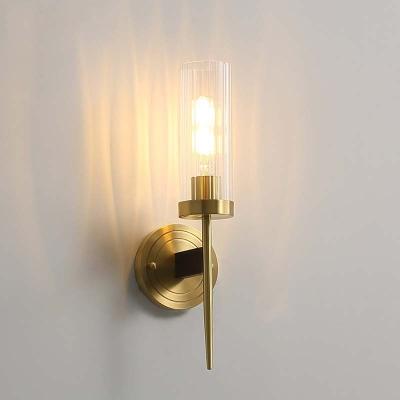 China Antique Brass Vintage Wall Lamp Sconce Light Indoor Light Fixture With Cylindrical Clear Glass for sale