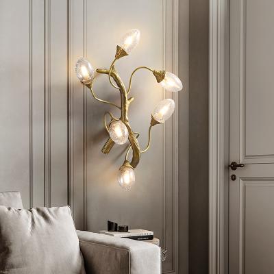 China New Post Modern Branches Design Wall Lamp Bedroom Light Luxury Bedside Mounted Lamp Living Room All Copper Wall Led Indoor Light for sale