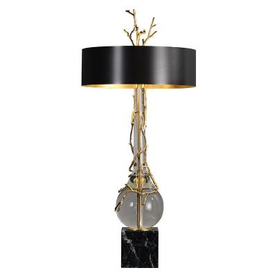 China Post Modern Luxury Crystal Post Modern Copper And Villa Hotel Desk Lamp Living Room Decoration Iron Marble Crystal Table Lamp Brass Bedroom for sale