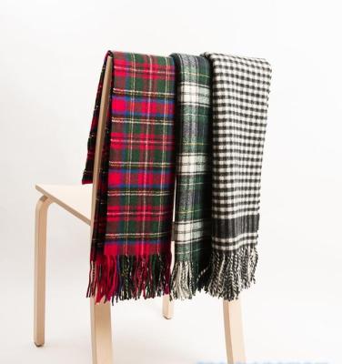 China Wool Check Factory Cheap Plaid Cashmere Merino Tartan Wool Women Plaids Shawl for sale