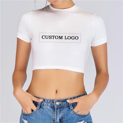 China Wholesale Women's Anti-pilling Fashion Custom Logo Print Shirt Sexy Ladies Summer Plain Tight Crop Tops for sale