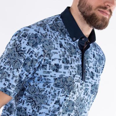 China Anti-Wrinkle Factory OEM Quality Men's Designer Golf Shirt Blue Digital Printing Performance Golf Shirt for sale