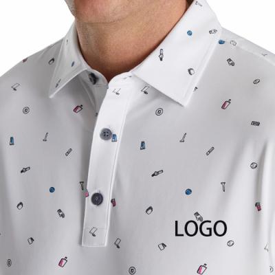 China High Quality Custom Logo Self Collar Sublimation Mens Performance Golf Shirts Patterned Doodle Printing Anti-wrinkle Embroidery Lisle for sale