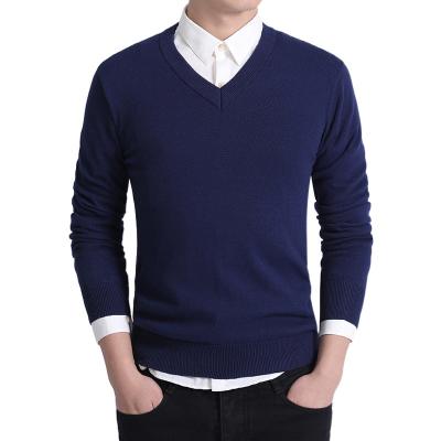 China Anti-Wrinkle Knitwear Factory OEM ODM Sale 12gg V-Neck Basic Simple Chic Blank Sweater For Men for sale