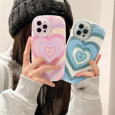 China 2022 New Shockproof Korean Fashion Girl Rainbow Heart TPU Pink Phone Case Stand For iPhone 13 Pro Max for sale