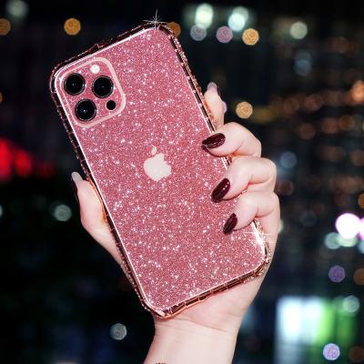 China Anti-fall 2 in 1 Shockproof Phone Case Rhinestone Diamond Glitter Phone Case Bling Back Sticker For iPhone for sale