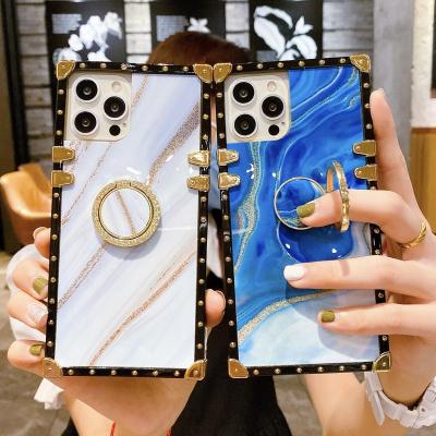 China New Designer Anti-fall Mobile Cover Girl Glitter Trunk Marble Phone Case With Ring Holder For iPhone for sale