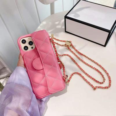 China Luxury Shockproof Cross Body Designer Card Holder Flip Purse Wallet Leather Phone Case With Chain For iPhone for sale