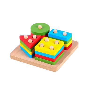 China Improve Child's Manual Ability Hot Selling Building Block Wooden Toys For Kids Geometric Blocks For Cognitive And Matching Intelligence Shape Sorter Toys for sale