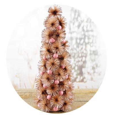 China 2021 Handmade Glitter Rose Gold Christmas Tree Ornament with Pom-pom flowers. for sale