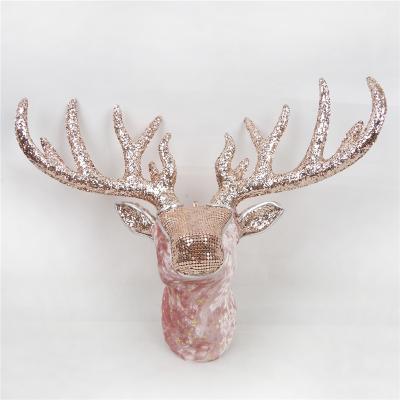 China 2021 Hot Selling Handmade Glitter Rose Gold Deer Head Ornament. for sale