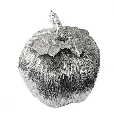 China Artificial Halloween Glitter Silver Pumpkin Ornaments for sale