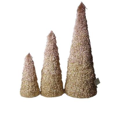 China Folk Art 2022 New Rose and Champagne Gold Handcrafted Gradient Christmas Cone Decoration for sale