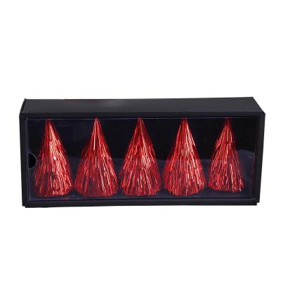 China Handmade set of 5pcs red glitter ornaments, Christmas Mini Christmas Cone Tree for table/shelf ornaments. for sale