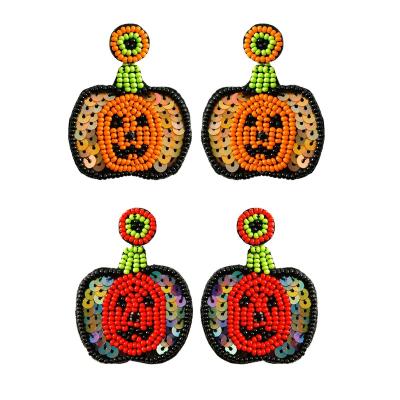 China TRENDY Handmade Pumpkin Glitter Glitter Halloween Cute Earrings Halloween Beaded Earrings for sale