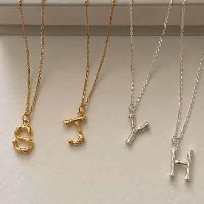 China FASHIONABLE Hot Selling Bamboo Necklace Sterling Silver Initial Letter Pendant Alphabet Initial Letter Necklace 925 Gold Plated for sale