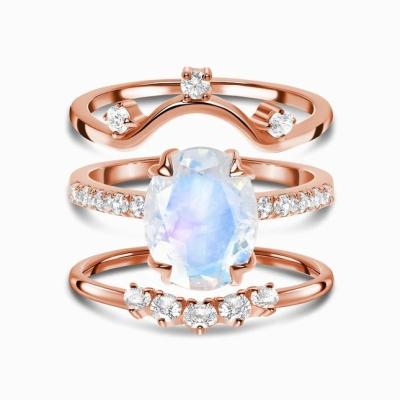 China FASHION Ring 925 Sterling Silver Moonstone Ring Fashion Women Ring Stone Natural Gemstone Rose Gold Moonstone Ring for sale