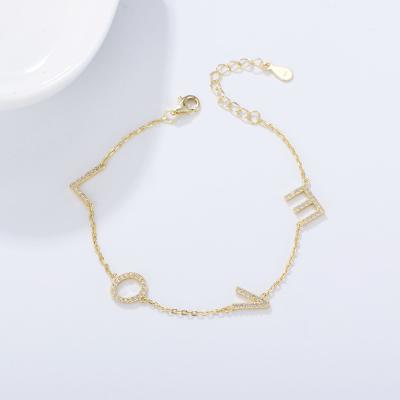 China TRENDY Sterling Silver Diamond Letter Bracelets Fashion 925 Gold Plated Initial Letter Bracelet For Women for sale