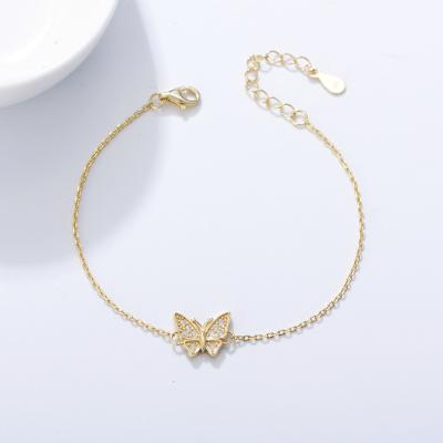 China New Arrival TRENDY Gold Plated Zircon Butterfly Charm Bracelet 925 Sterling Silver Butterfly Bracelet For Women for sale