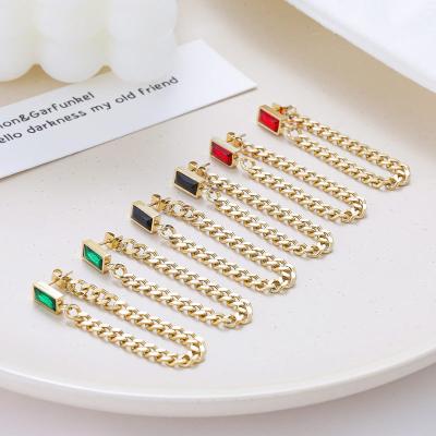 China FASHIONABLE Hot Selling Zircon Earring Simple 14K Gold Plated Long Earrings Titanium Steel Tassel Earrings Colored Zircon Earring for sale